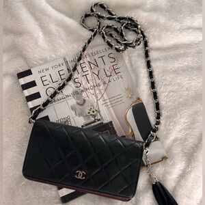 Authentic CHANEL Lambskin Matelasse wallet on chain crossbody bag